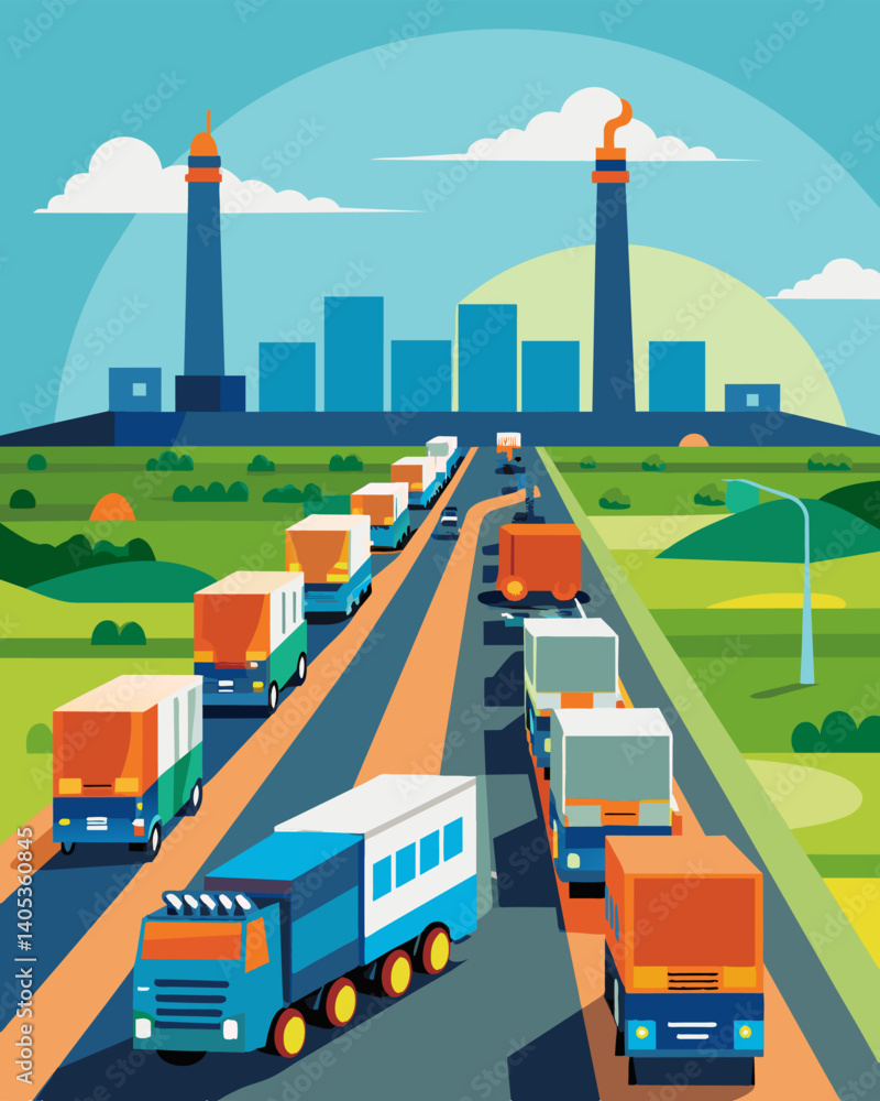 Poster rows upon rows of garbage trucks line up outside the wastetoenergy plant unloading their trash to be