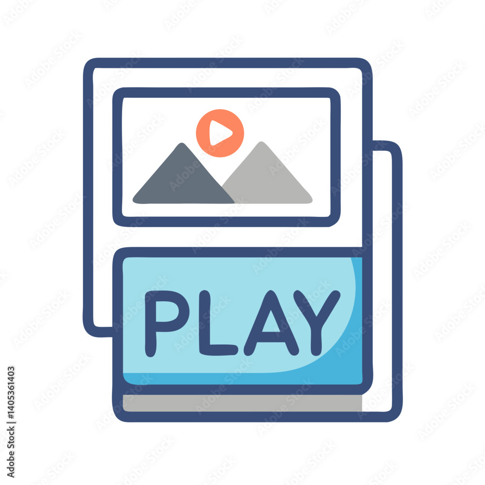 Poster Stacked Slides with Play Button Icon – Multimedia Presentation and Slideshow Symbol