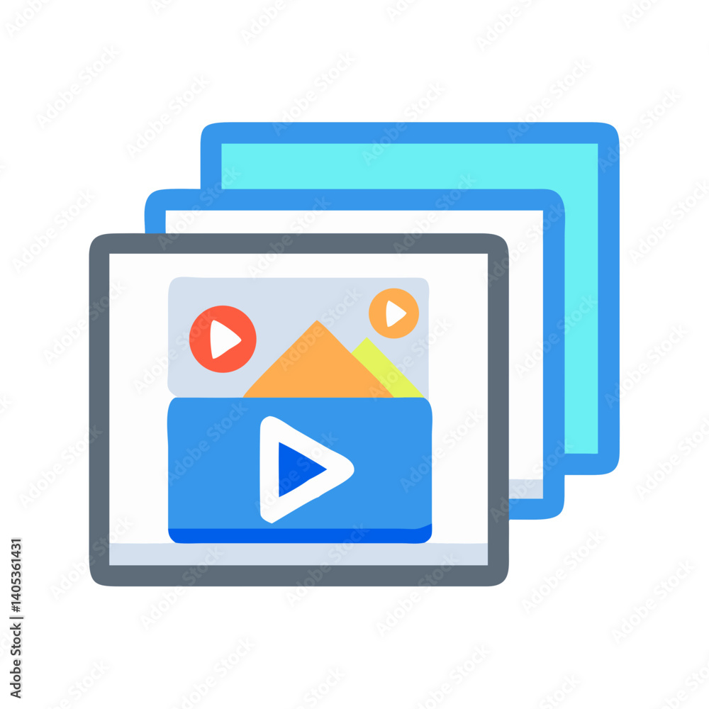 Aufkleber Stacked Slides with Play Button Icon – Multimedia Presentation and Slideshow Symbol
