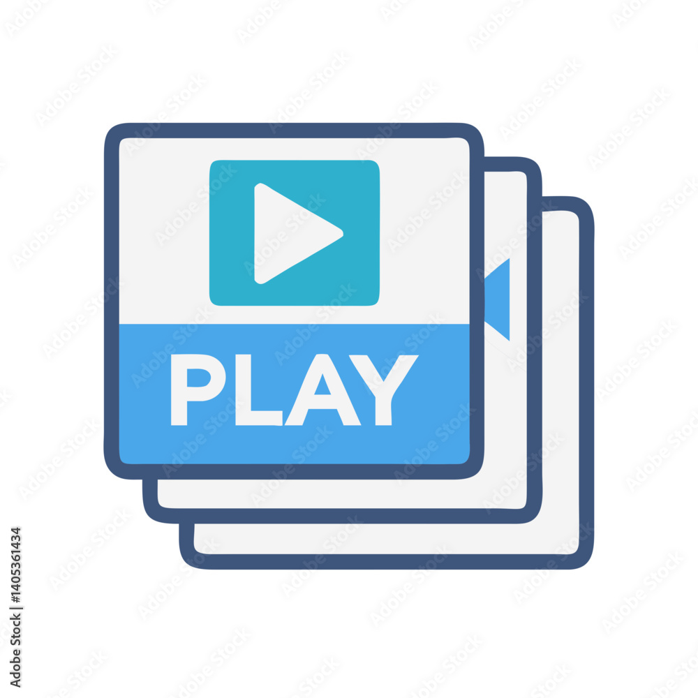 Poster Stacked Slides with Play Button Icon – Multimedia Presentation and Slideshow Symbol