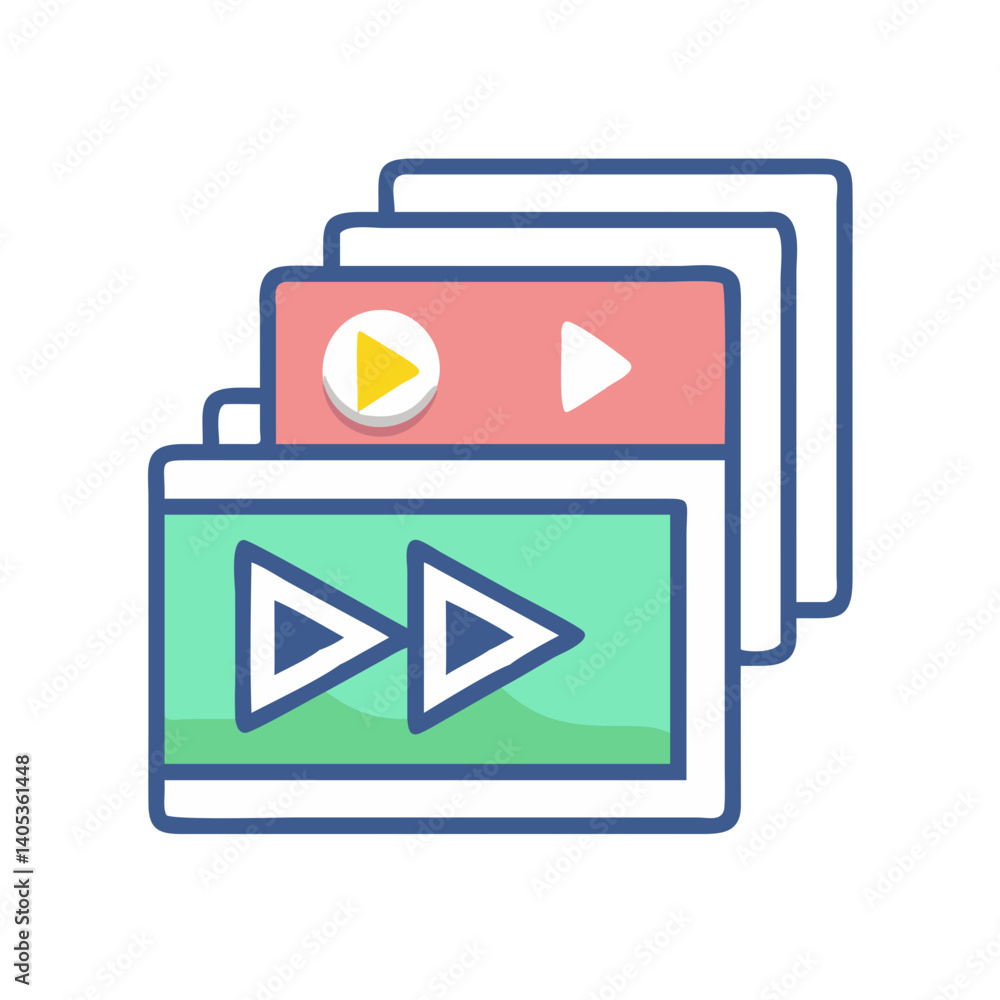 Fototapete Stacked Slides with Play Button Icon – Multimedia Presentation and Slideshow Symbol