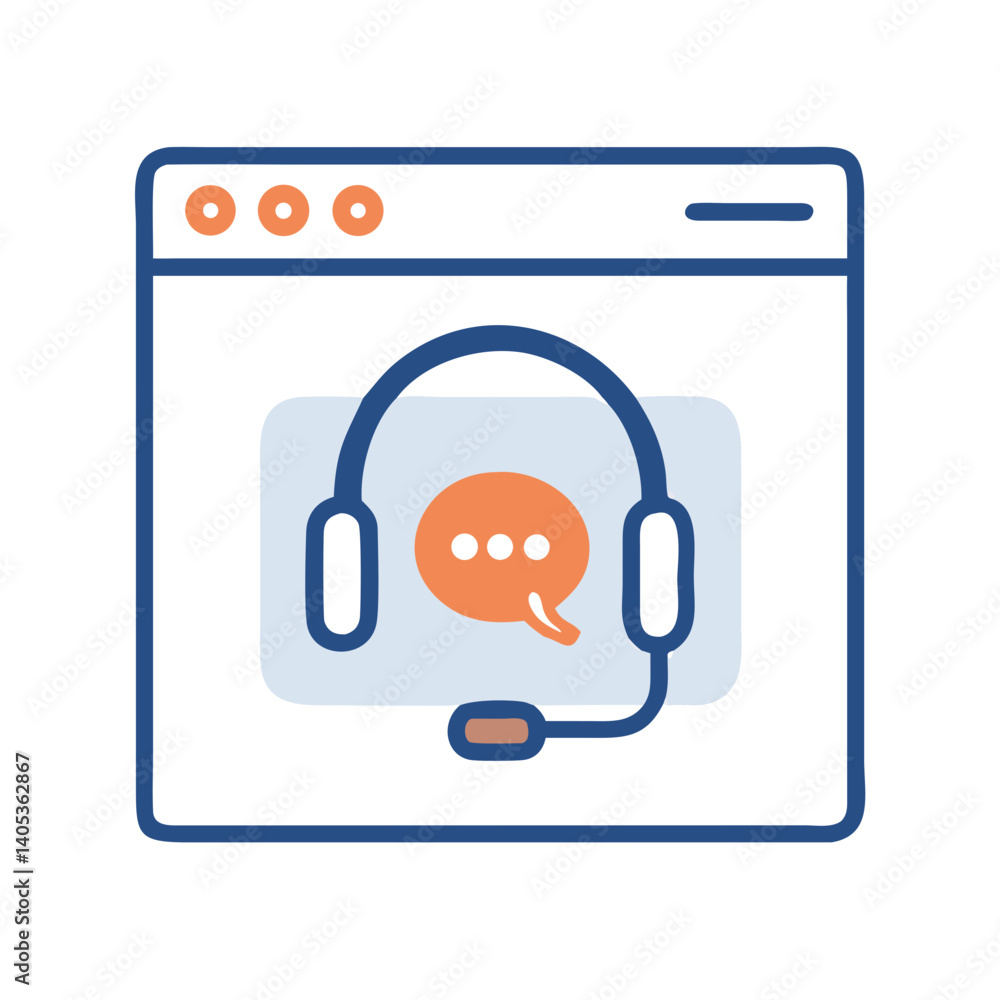 Poster webpage with headset icon – customer support and assistance symbol