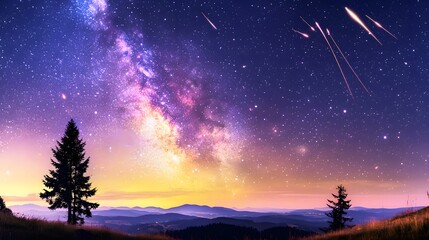 Naklejka premium Stunning View of the Milky Way Galaxy over a Mountain Landscape at Twilight