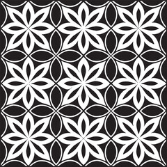 Fototapeta premium Geometric Floral Tile Pattern. Seamless Black and White Abstract Background, Vector geometric monochrome seamless pattern with curved shapes