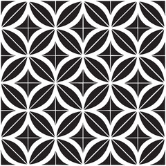 Fototapeta premium Geometric Floral Tile Pattern. Seamless Black and White Abstract Background, Vector geometric monochrome seamless pattern with curved shapes