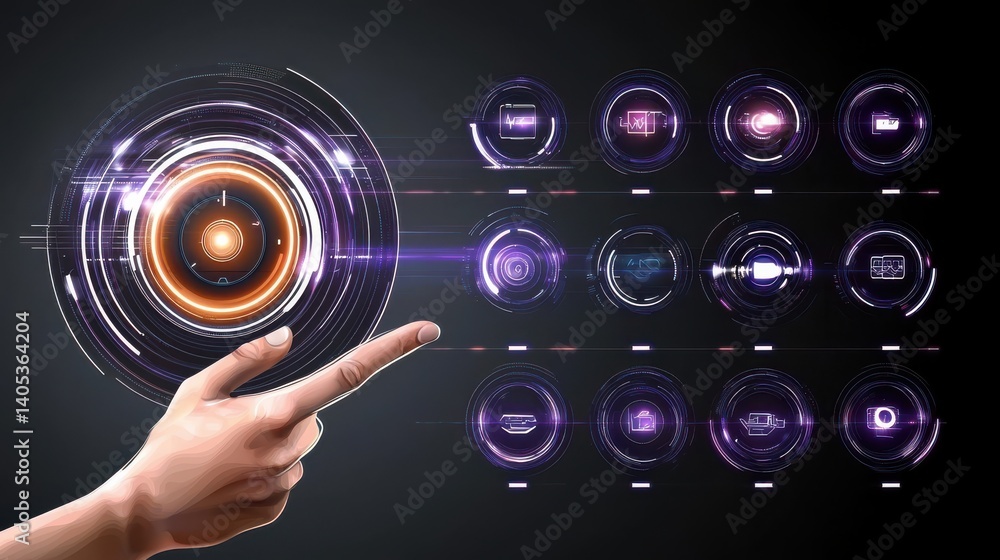 Poster futuristic digital transformation icon set virtual space graphic design modern technology close-up v