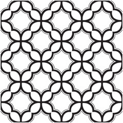 Fototapeta premium Geometric Floral Tile Pattern. Seamless Black and White Abstract Background, Vector geometric monochrome seamless pattern with curved shapes