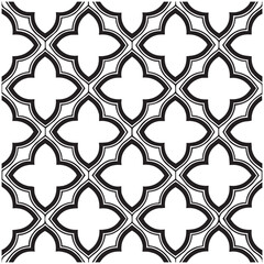 Geometric Floral Tile Pattern. Seamless Black and White Abstract Background, Vector geometric monochrome seamless pattern with curved shapes