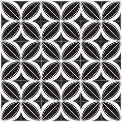 Geometric Floral Tile Pattern. Seamless Black and White Abstract Background, Vector geometric monochrome seamless pattern with curved shapes