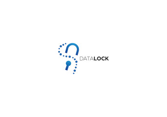 data security logo with open lock and dotted line
