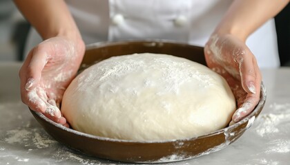 Fototapeta premium Chef'S Hands Kneading Dough For Homemade Pastries, Pizza, And Pasta Recipes On A Table.