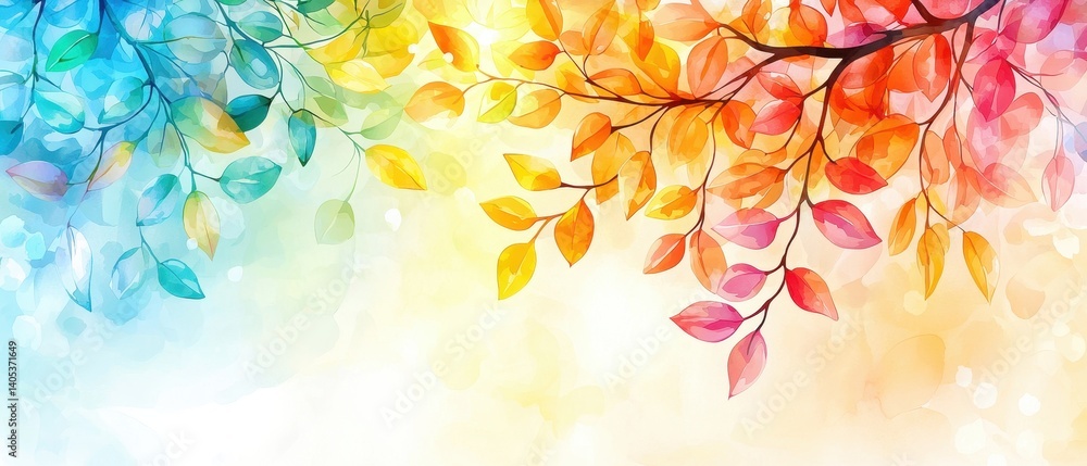 Poster vibrant abstract background with colorful leaves and bokeh effect for creative projects and seasonal