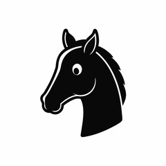Black shape of Horse head, simple and clean icon, no text
