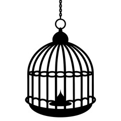 Birdcage hanging vector silhouette on white background



