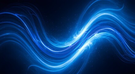 Stunning digital artwork showcasing vibrant, luminous blue energy waves against a dark background.