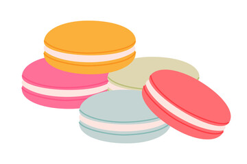 Colorful macarons collection. French confections with cream filling arranged in an artful composition, perfect for bakery, dessert, or gourmet food advertising. Isolated background PNG