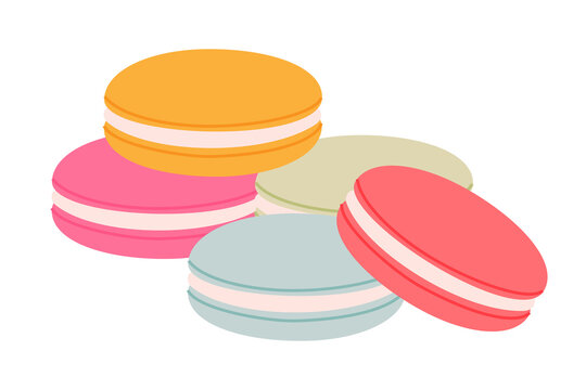 Colorful macarons collection. French confections with cream filling arranged in an artful composition, perfect for bakery, dessert, or gourmet food advertising. Isolated background PNG