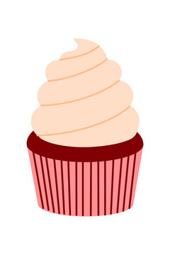 Cute chocolate cupcake, muffin illustration with peach frosting, brown cake, and pink striped wrapper. Ideal for dessert-themed designs, bakery promotions, and sweet treat graphics, social media. PNG