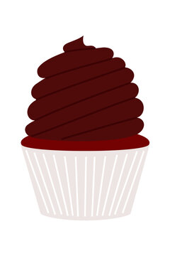 Minimal chocolate cupcake, muffin illustration with rich brown frosting swirl, perfect for bakery branding, dessert menus, cafe graphics, and chocolate-themed marketing materials. Isolated PNG