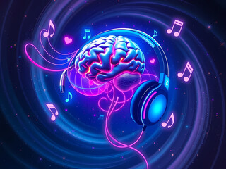Digital Sound wave Brain with Headphones Poster

