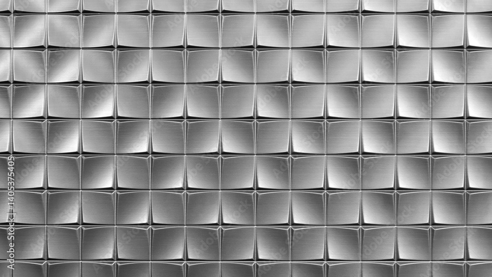 Poster A silver wall texture background with squares on it. The squares are all the same size. The wall is shiny