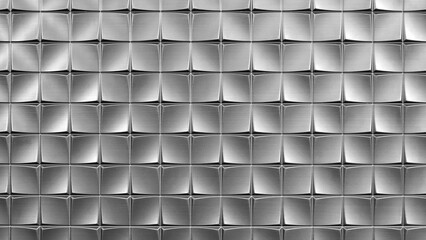 A silver wall texture background with squares on it. The squares are all the same size. The wall is shiny