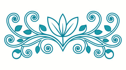 Abstract blue floral ornament design features a vector pattern with swirling leaf elements for vintage spring decoration.