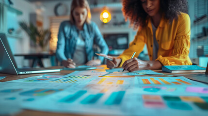 Fototapeta premium **Professionals Engaged In Interactive Session Using Customer Journey Map, Modern Workspace, Realistic Lighting, Clean Layout With Copy Space --Ar 16:9 --S 270 --V 6.0 --Style Raw** - @Darya (Relaxed)