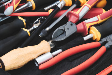 A set of various professional electrically insulated tools for electrical installation