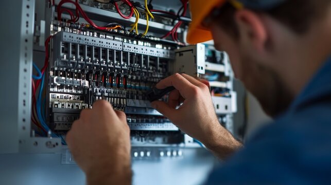 Electrician installing circuit panels. Featuring electrical work and circuit panel installation