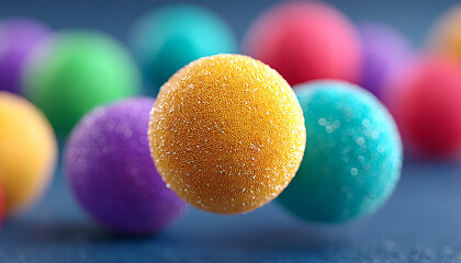 Obraz premium Colorful textured spheres levitate against a dark background. Generative AI