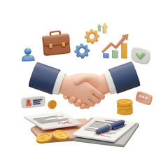 3d Illustration Business deal with handshake partnership success.