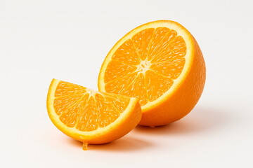 Fototapeta premium Fresh sliced orange on white background with vibrant texture and juicy segments. High-resolution food photo perfect for health, nutrition, or summer-themed commercial use