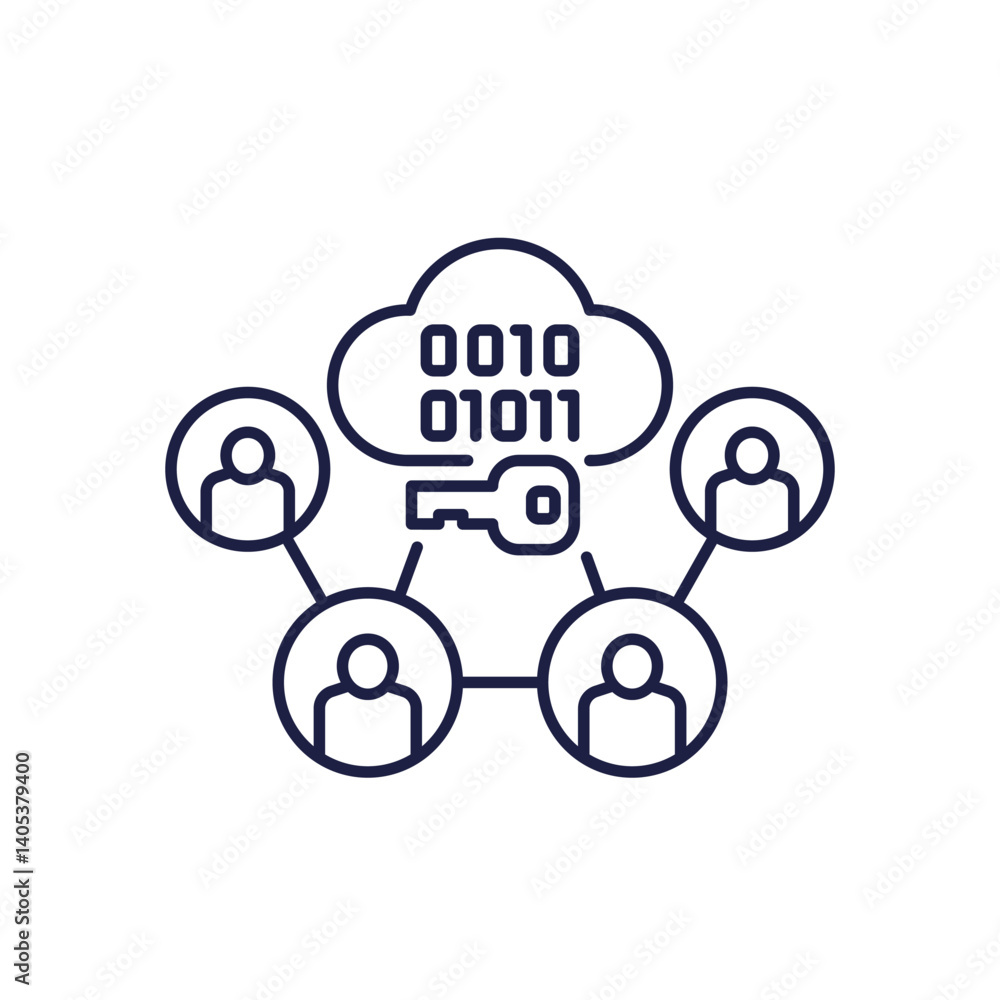 Poster encryption of personal data in a cloud line icon, vector