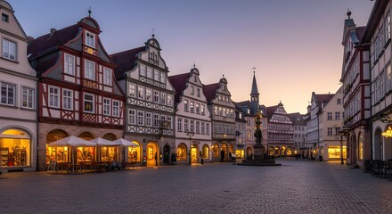 Fototapeta premium Charming European Town Square at Dusk
