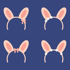Vector set of hoops with bunny ears. Holiday hat for easter day. Vector cute elements eps.