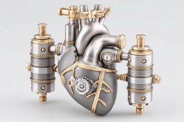 A metallic heart powered by mini steam turbines and pressure tanks