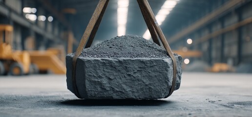 Large Steel Magnet Lifting Heavy Carbon Material in Industrial Warehouse Setting