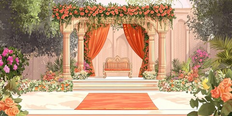 traditional backdrop indian wedding theme with floral decor