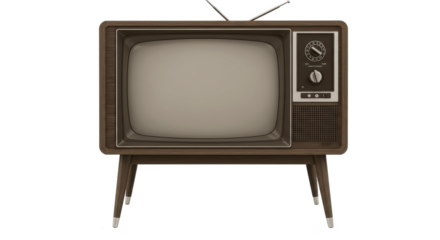 A vintage television set with rabbit ears antenna on a black background in a retro style