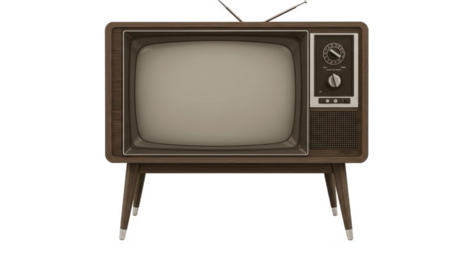 A vintage television set with rabbit ears antenna on a black background in a retro style