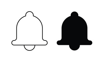 Minimalist black and white bell icons representing notification alerts. Ideal for UI and UX design, apps, digital communication, reminders, and interface elements.