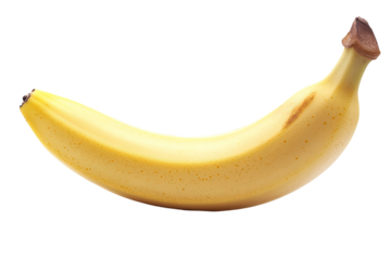 Ripe, yellow banana isolated against a transparent background showcasing a curved shape and subtle brown spotting on its peel