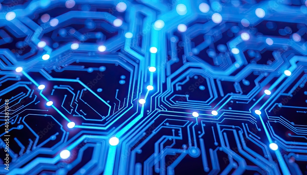 Poster close up of blue glowing circuit board pattern technology digital concept high tech and engineering 