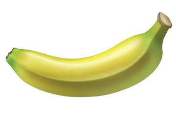 A ripe, yellow banana curves against a transparent background, highlighting its vibrant peel and textured end