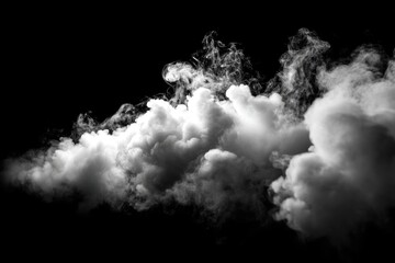 Isolated white smoke or clouds against a black backdrop, resembling mist or fog.