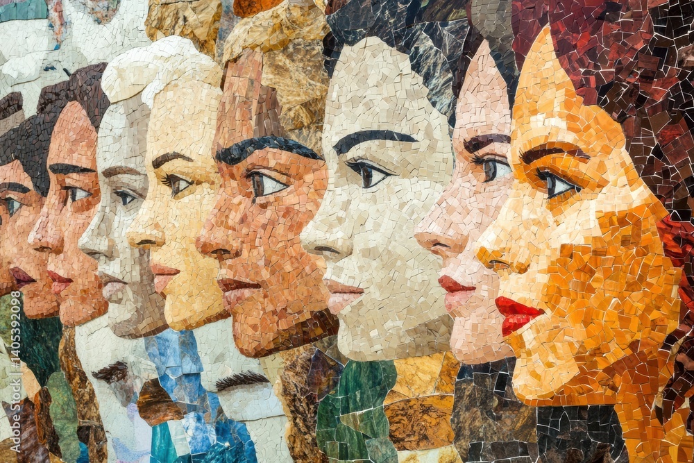 Aufkleber Mosaic representing faces from diverse cultures illustrating unity and diversity from across the globe