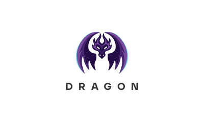 fantasy dragon head logo with wings and gradient design