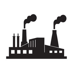 Obraz premium Industrial Factory with Smoke Stacks Icon, silhouette of a factory with pipes