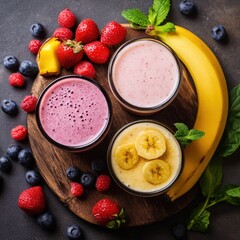 Three smoothie variations with fresh fruits